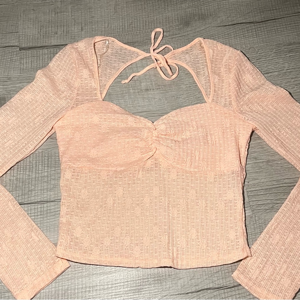 Peachy Pink Long Sleeve Crop Top